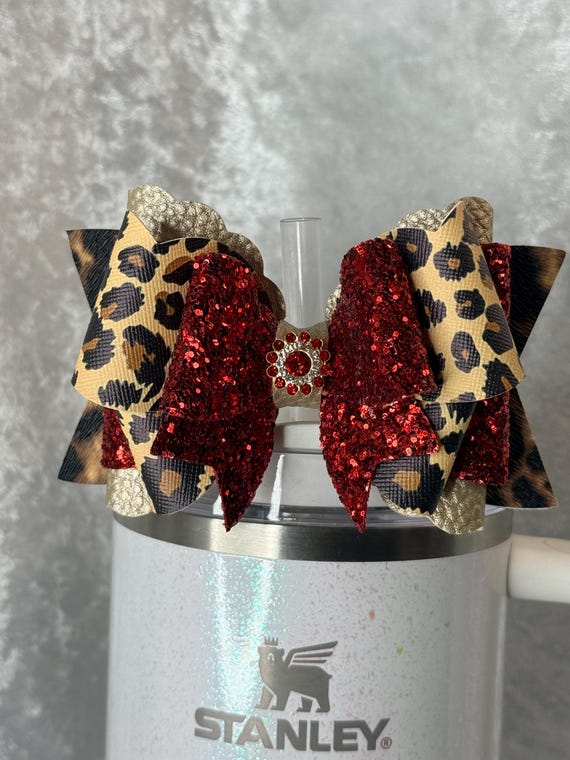 Leopard print and red glitter tumbler bow