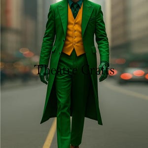 Joker Cosplay Coat: Green Wool Movie Costume, Theatre Show Styling