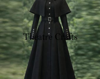 Victorian-Style Steampunk Coat | Gothic Cape | Fashion Black Wool Coat