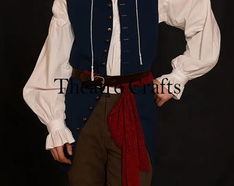Blue Wool Pirate Vest: Captain Jack Sparrow Cosplay Costume