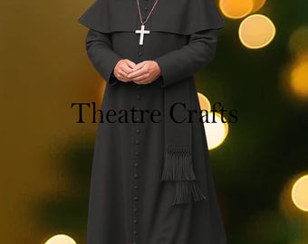 Traditional Black Priest Cassock Robe With Shoulder Cape