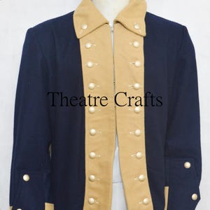 18Th Revolutionary War Coat, British Officer Coat, Colonial Frock Coat, Reenactment Coat, Navy Blue With Skin Facing Coat, By Theatre Crafts closeup
