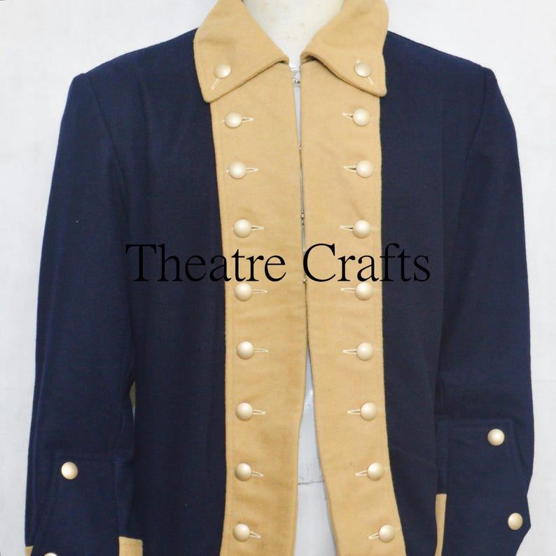 18Th Revolutionary War Coat, British Officer Coat, Colonial Frock Coat, Reenactment Coat, Navy Blue With Skin Facing Coat, By Theatre Crafts closeup