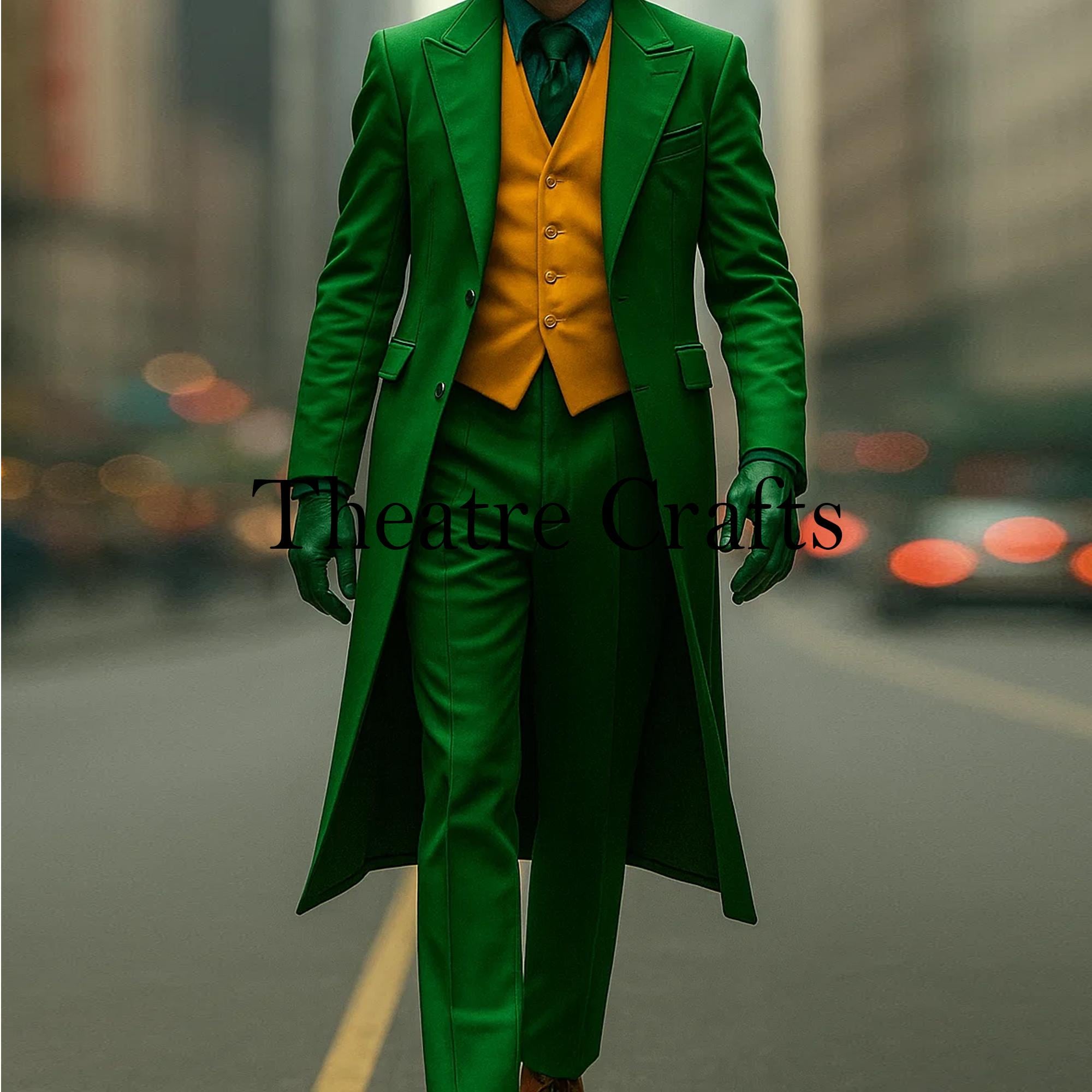 Joker Cosplay Coat: Green Wool Movie Costume, Theatre Show Styling 