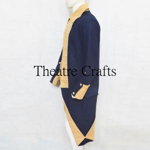 18Th Revolutionary War Coat, British Officer Coat, Colonial Frock Coat, Reenactment Coat, Navy Blue With Skin Facing Coat, By Theatre Crafts side