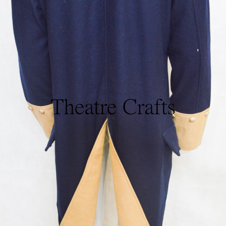 18Th Revolutionary War Coat, British Officer Coat, Colonial Frock Coat, Reenactment Coat, Navy Blue With Skin Facing Coat, By Theatre Crafts closeup back