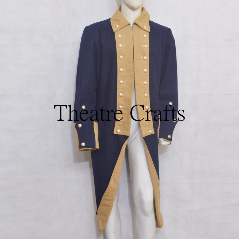 18th Revolutionary War Coat, British Officer Uniform, Colonial Frockcoat, Navy Blue With Skin Facing Coat, Military Coat By Theatre Crafts