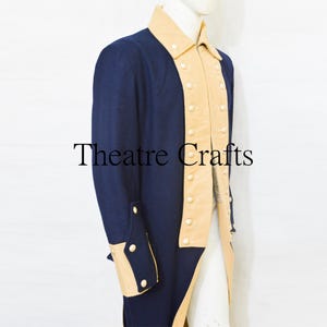 18Th Revolutionary War Coat, British Officer Coat, Colonial Frock Coat, Reenactment Coat, Navy Blue With Skin Facing Coat, By Theatre Crafts side view