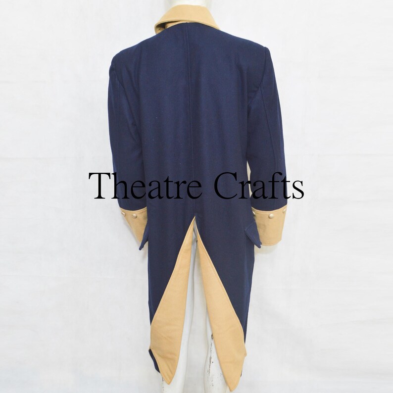 18Th Revolutionary War Coat, British Officer Coat, Colonial Frock Coat, Reenactment Coat, Navy Blue With Skin Facing Coat, By Theatre Crafts back