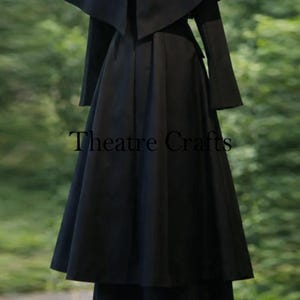 Victorian-Style Steampunk Coat | Gothic Cape | Fashion Black Wool Coat | Gothic Victorian coat, Steampunk coat women, Historical costume coat, Black coat with capelet, Stage theatre coat, Women's Inverness cape, Fit and flare wool coat, Elegant long cloak overcoat, Gothic Fashion Coat, Historical Costuming, Edwardian Style Coat Back View