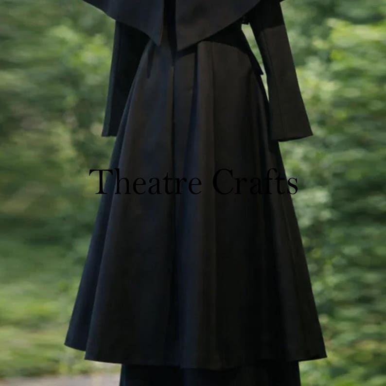 Victorian-Style Steampunk Coat | Gothic Cape | Fashion Black Wool Coat | Gothic Victorian coat, Steampunk coat women, Historical costume coat, Black coat with capelet, Stage theatre coat, Women's Inverness cape, Fit and flare wool coat, Elegant long cloak overcoat, Gothic Fashion Coat, Historical Costuming, Edwardian Style Coat Back View