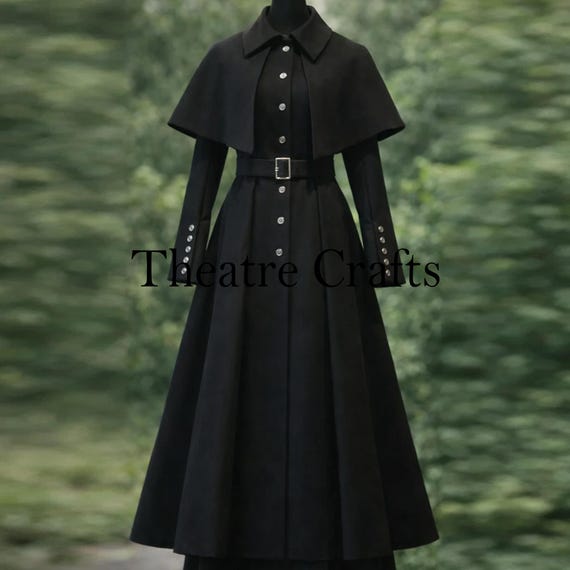 Victorian-Style Steampunk Coat | Gothic Cape | Fashion Black Wool Coat