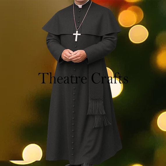 Traditional Black Priest Cassock Robe With Shoulder Cape & Cincture