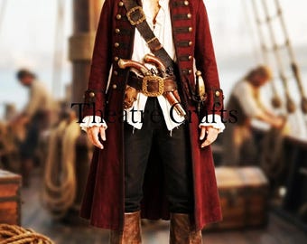 Cappotto di lana stile rinascimentale da pirata steampunk color bordeaux