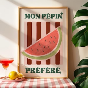 Original Gestreiftes Wassermelonen Poster, Sommer Obst Poster, Vintage Retro Wanddekoration, Geschenk zur Wohnungserwärmung
