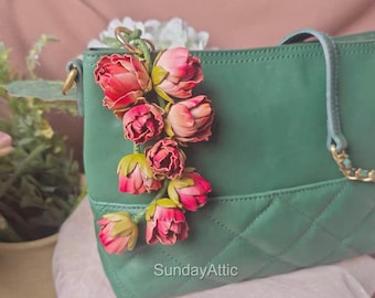 Flower Leather Bag Charm Handmade Leather Flower Necklace Handbag and Purse Charm Elegant Flower Keychain Leather Gift Gift for her