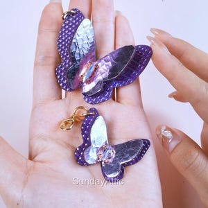 Handmade Purple Butterfly Leather Bag Charm Handbag and Purse Charm Fancy Butterfly Keychain Leather Gift Gift for her