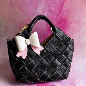 Bow Leather Bag Charm Handmade Double-Sided Leather Bow Keychain Purse Charm Original Design Custom Color Available No Chain Included
