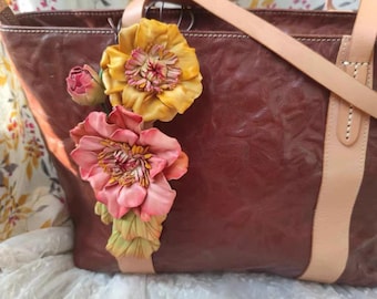 Blumen-Leder-Taschen-Charme-handgefertigte Leder-Blumen-Halsketten-Handtaschen- und Geldbeutel-Charme- nette Blume Keychain Leder-Geschenk-Geschenk für sie