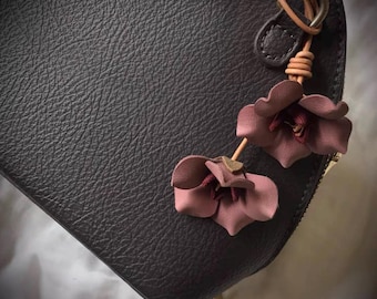 Flower Leather Bag Charm Handmade Leather Keychain Floral Purse Charm for Handbags & Totes Gift for her