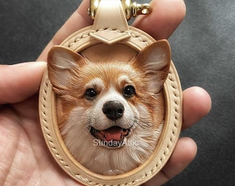 Llavero personalizado de cuero con retrato de mascota, tallado a mano, con cara de perro o gato. Charm de cuero 3D personalizado. Regalo conmemorativo para mascotas. 4 tamaños.