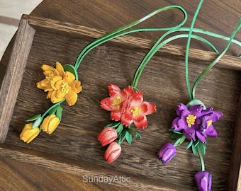 Blumen-Leder-Taschen-Charme- handgemachte Lederblumen- Taschenzusatz-Handtaschen- und Geldbeutel-Charme- nette Blumen-Schlüsselbund-Leder-Geschenk-Geschenk für sie