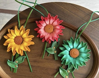 Leather Flower Charm Handmade Leather Bag Charm Handbag and Purse Charm Cute Flower Keychain Leather Gift Gift for her