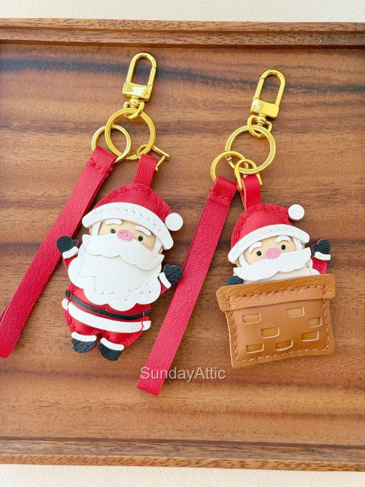 クリスマスサンタレザーバッグチャームキーホルダー携帯チャーム車