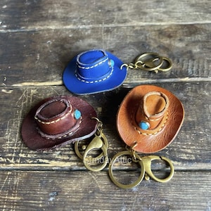 Handgjord lädernyckelring för cowboyhatt Western Fashion Handväska och väska Nyckelring Söt western nyckelring Läderpresent, Present till honom