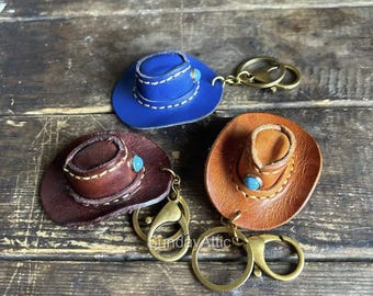 Handmade Leather Cowboy Hat Keychain Western Fashion Handbag and Purse Keychain Cute Western Keychain Leather Gift, Gift for him