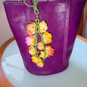 Flower Leather Bag Charm Handmade Leather Flower Necklace Handbag and Purse Charm Cute Flower Keychain Leather Gift Gift for her image 12