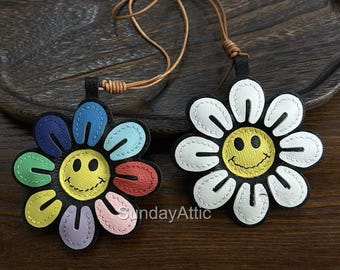 Leather Flower Bag Charm, Handmade Leather Flower Bag Charm, Handbag and Purse Charm, Cute Flower Keychain, Leather Gift, Gift for her