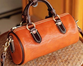 Handmade Full Grain Leather Cylinder Bag – Shoulder Crossbody