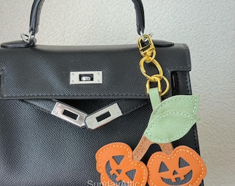 Halloween Pumpkin Leather Bag Charm – Handmade Leather Keychain