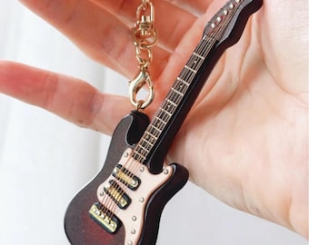 Electric Guitar Leather bag Charm Rock Style Keychain Car Mirror Pendant Music lover gift Custom Handmade Gift