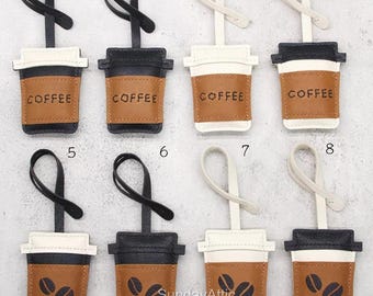 Dije de bolso de cuero con forma de taza de café, accesorio de bolso de cuero hecho a mano, dije de bolso/monedero, lindo llavero de taza, regalo de cuero, regalo para ella, amante del café