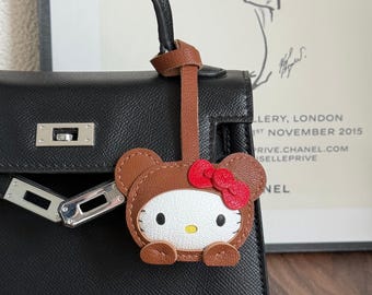 Kitty Leather bag Charm Handmade Leather Bag accessory Handbag and Purse Charm Cute  Kitty Keychain Leather Gift gift for her