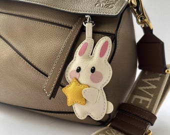 Leather Cute Rabbit Bag Charm, Handbag and Purse Charm, rabbit Keychain, Leather Gift, gift for her, bag accessory, birthday gift, gift idea