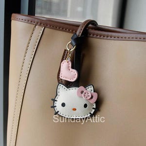 Leather  Kitty bag Charm Cute Cat key ring Handmade Leather Bag accessory Handbag and Purse Charm Cute  Kitty Keychain Leather Gift