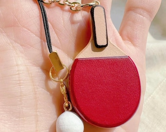Ping Pong Paddle Leather bag Charm – Handmade Bag Charm, Keychain, Sports Gift