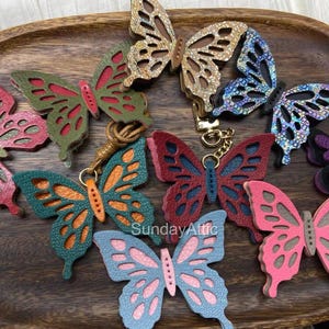 Handmade Butterfly Leather Bag Charm Leather keychain Handbag and Purse Charm Pretty butterfly Keychain Leather Gift Gift for her