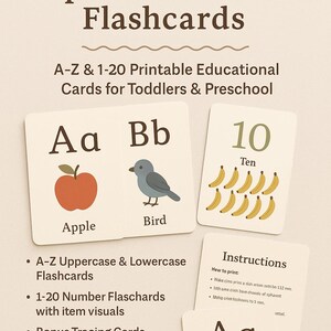 Montessori Alphabet & Number Flashcards | A-Z and 1–20 Printable Educational Cards for Toddlers and Preschool