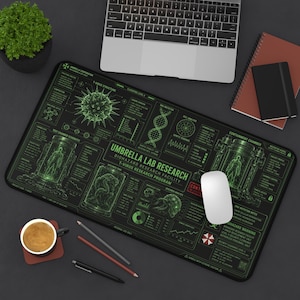 Biohazard Lab Gaming Mouse Pad, Sci Fi Research Desk Mat, Green Virus Lab Desk Pad, Cyberpunk Horror Gamer Mousepad, Tech Gift for Gamers 12" × 22"