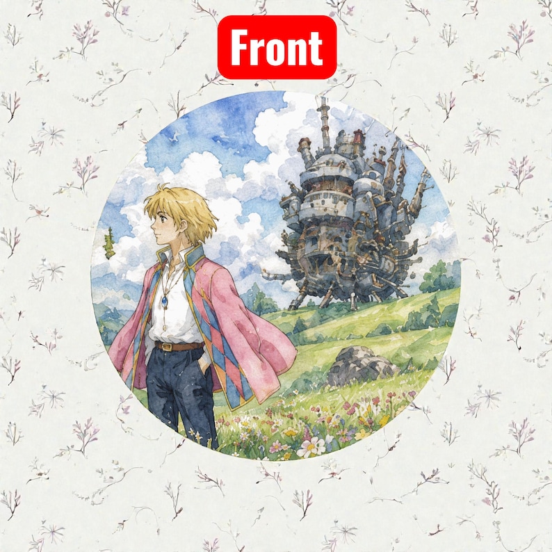 Sottobicchiere con retro in sughero ispirato allo Studio Ghibli | Sottobicchiere con illustrazioni di Totoro e La città incantata | Set B Howl's Moving Castle / 4" x 4"