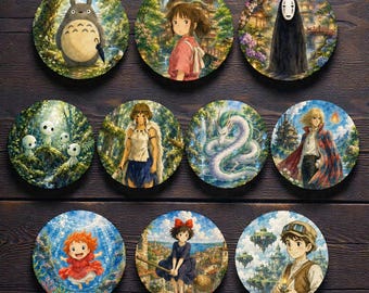 Sottobicchiere con retro in sughero ispirato allo Studio Ghibli | Sottobicchiere con illustrazioni di Totoro e La città incantata | Set A