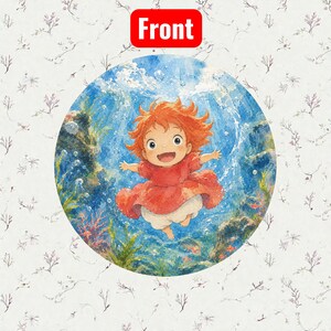 Studio Ghibli Inspired Cork-Back Coaster | Totoro & Spirited Away Art Drink Coaster | Set A Red-Haired Girl / 4" x 4"