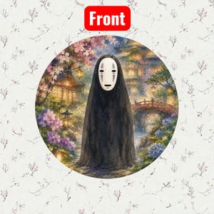 Studio Ghibli Inspired Cork-Back Coaster | Totoro & Spirited Away Art Drink Coaster | Set A No-Face Spirit in Lantern Village / 4" x 4"