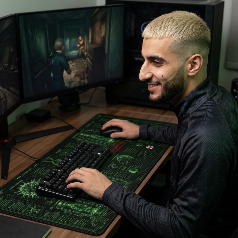Biohazard Lab Gaming Mouse Pad, Sci Fi Research Desk Mat, Green Virus Lab Desk Pad, Cyberpunk Horror Gamer Mousepad, Tech Gift for Gamers image 2