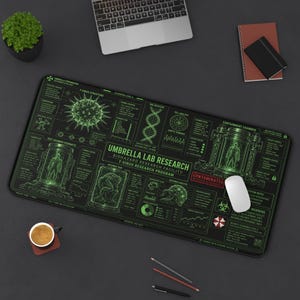 Biohazard Lab Gaming Mouse Pad, Sci Fi Research Desk Mat, Green Virus Lab Desk Pad, Cyberpunk Horror Gamer Mousepad, Tech Gift for Gamers 16" × 32"