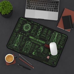 Biohazard Lab Gaming Mouse Pad, Sci Fi Research Desk Mat, Green Virus Lab Desk Pad, Cyberpunk Horror Gamer Mousepad, Tech Gift for Gamers 12" × 18"